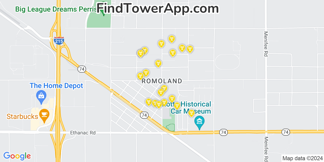 T-Mobile 4G/5G cell tower coverage map Romoland, California