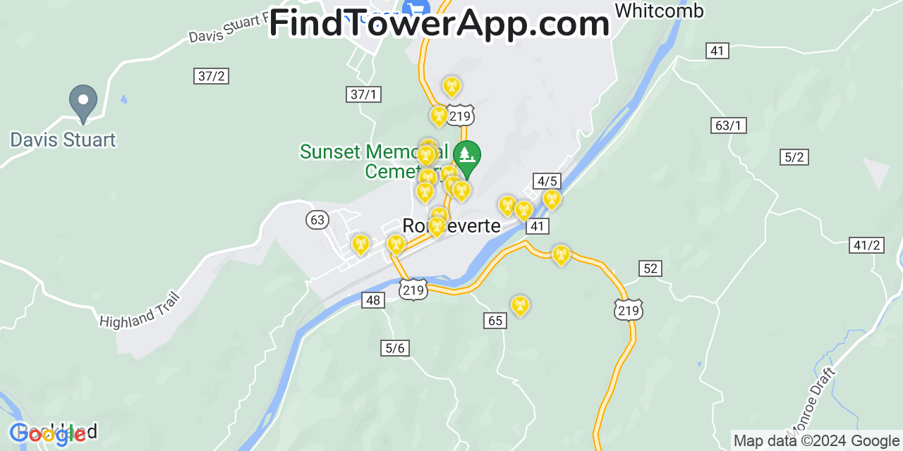 Verizon 4G/5G cell tower coverage map Ronceverte, West Virginia