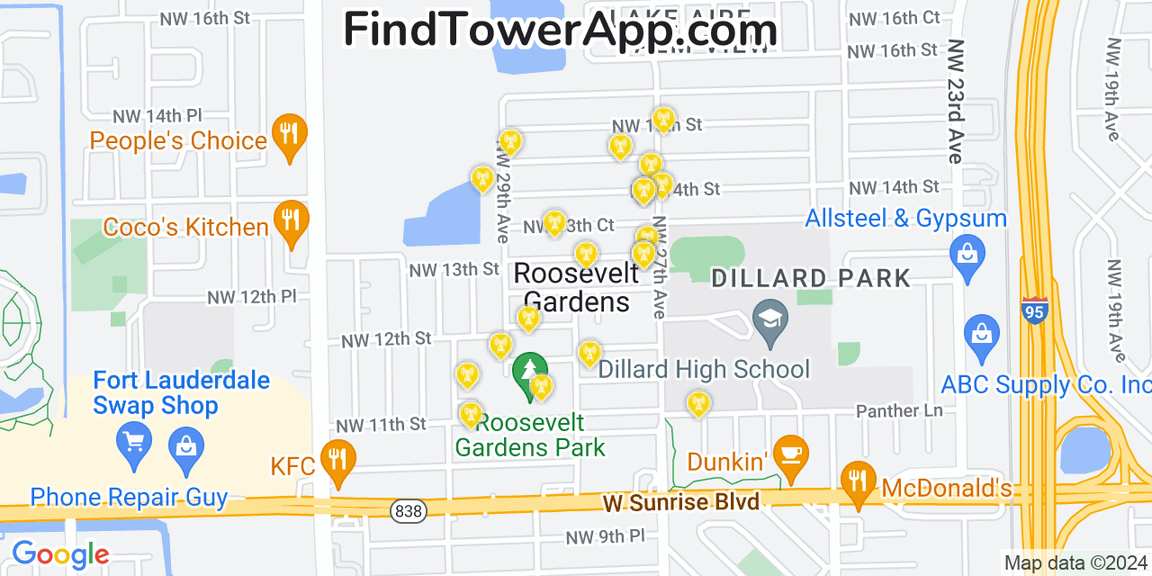 Verizon 4G/5G cell tower coverage map Roosevelt Gardens, Florida