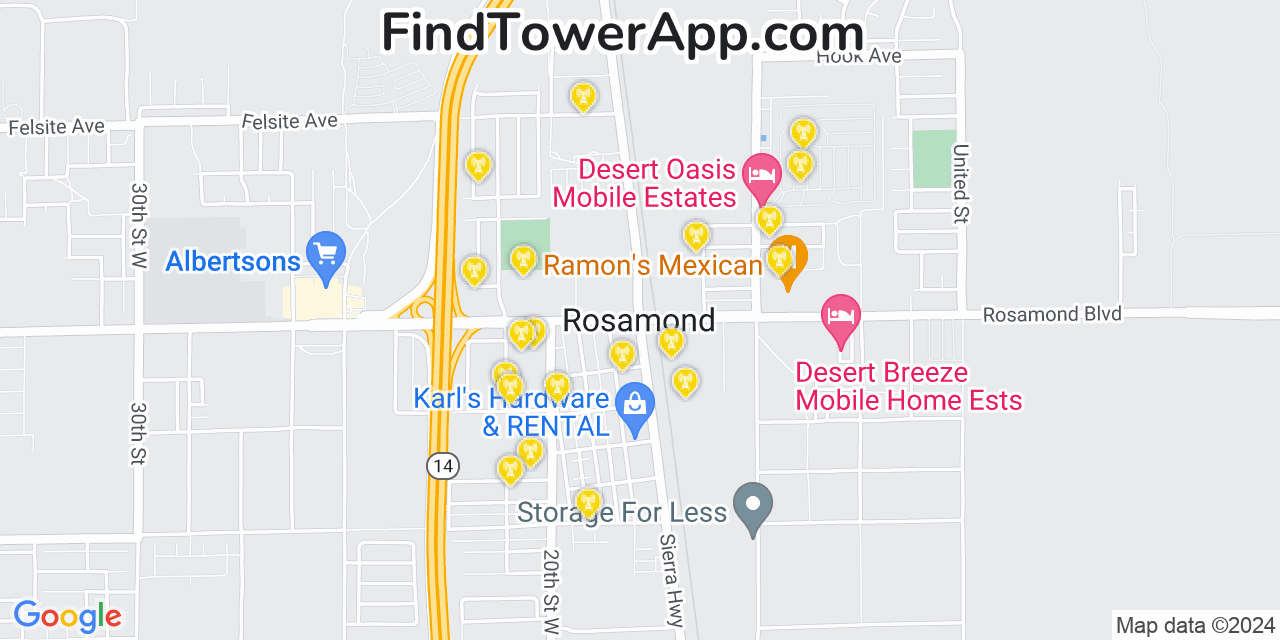 T-Mobile 4G/5G cell tower coverage map Rosamond, California