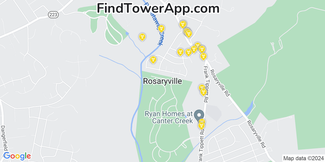 AT&T 4G/5G cell tower coverage map Rosaryville, Maryland