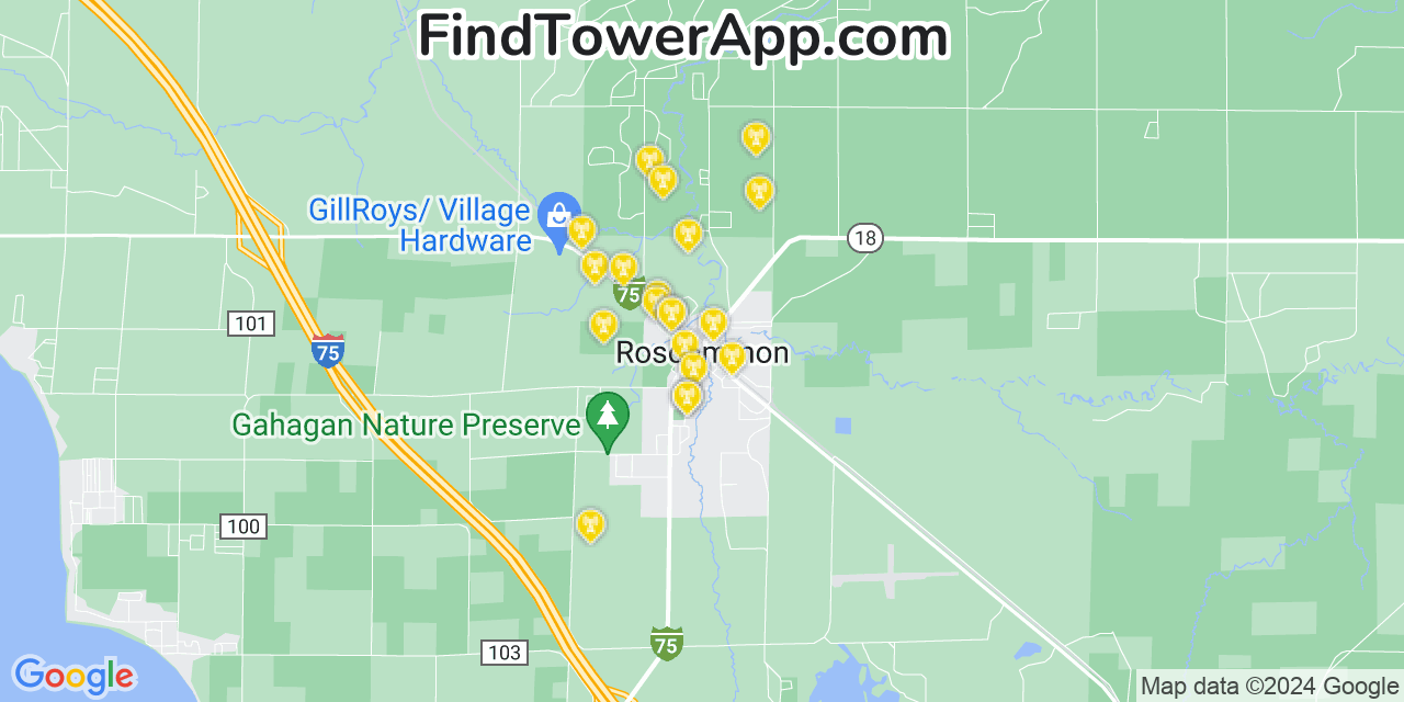 AT&T 4G/5G cell tower coverage map Roscommon, Michigan