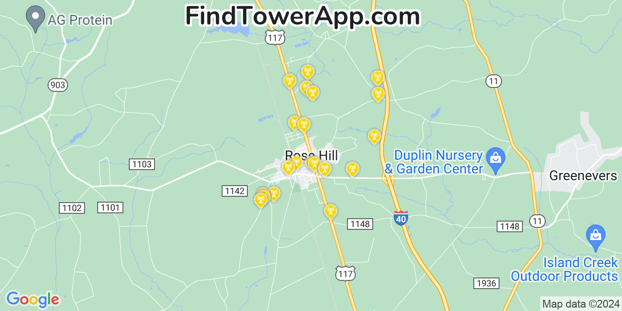 T-Mobile 4G/5G cell tower coverage map Rose Hill, North Carolina