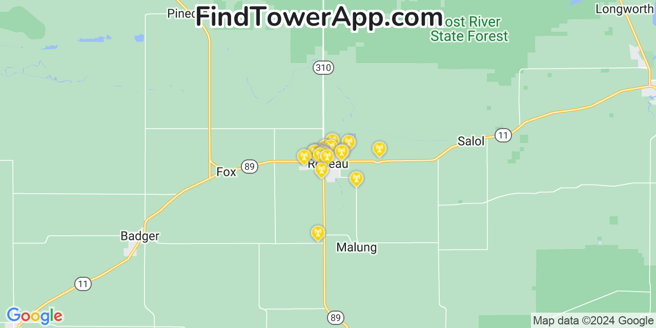 Verizon 4G/5G cell tower coverage map Roseau, Minnesota