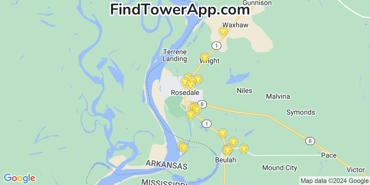 T-Mobile 4G/5G cell tower coverage map Rosedale, Mississippi