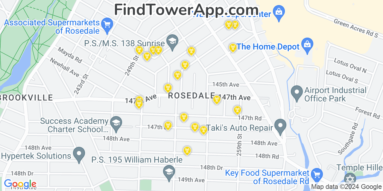 AT&T 4G/5G cell tower coverage map Rosedale, New York