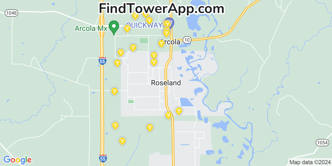 Verizon 4G/5G cell tower coverage map Roseland, Louisiana