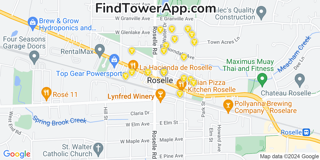 Verizon 4G/5G cell tower coverage map Roselle, Illinois