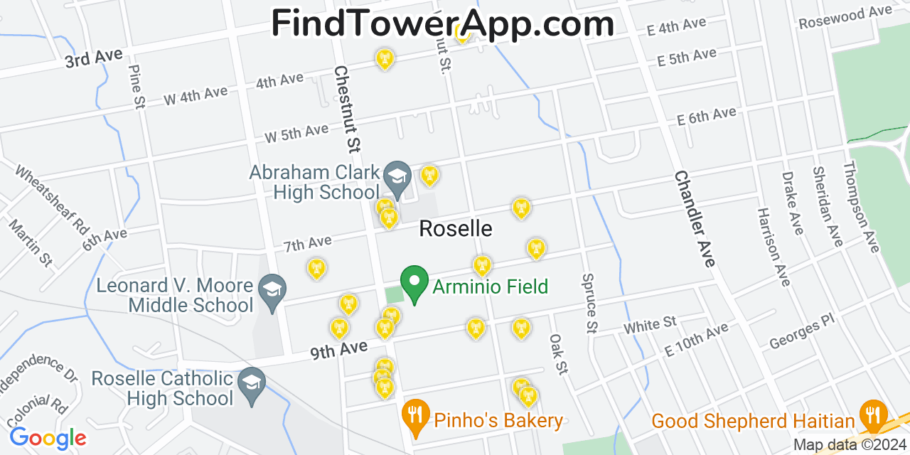 AT&T 4G/5G cell tower coverage map Roselle, New Jersey