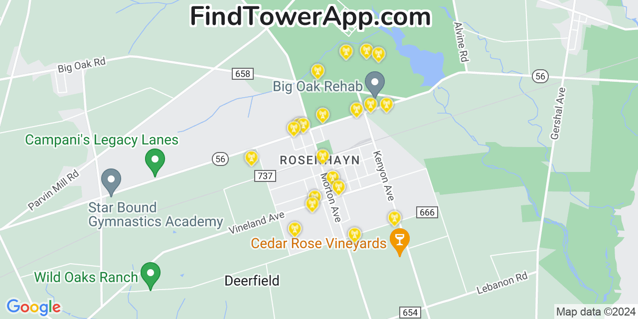 AT&T 4G/5G cell tower coverage map Rosenhayn, New Jersey