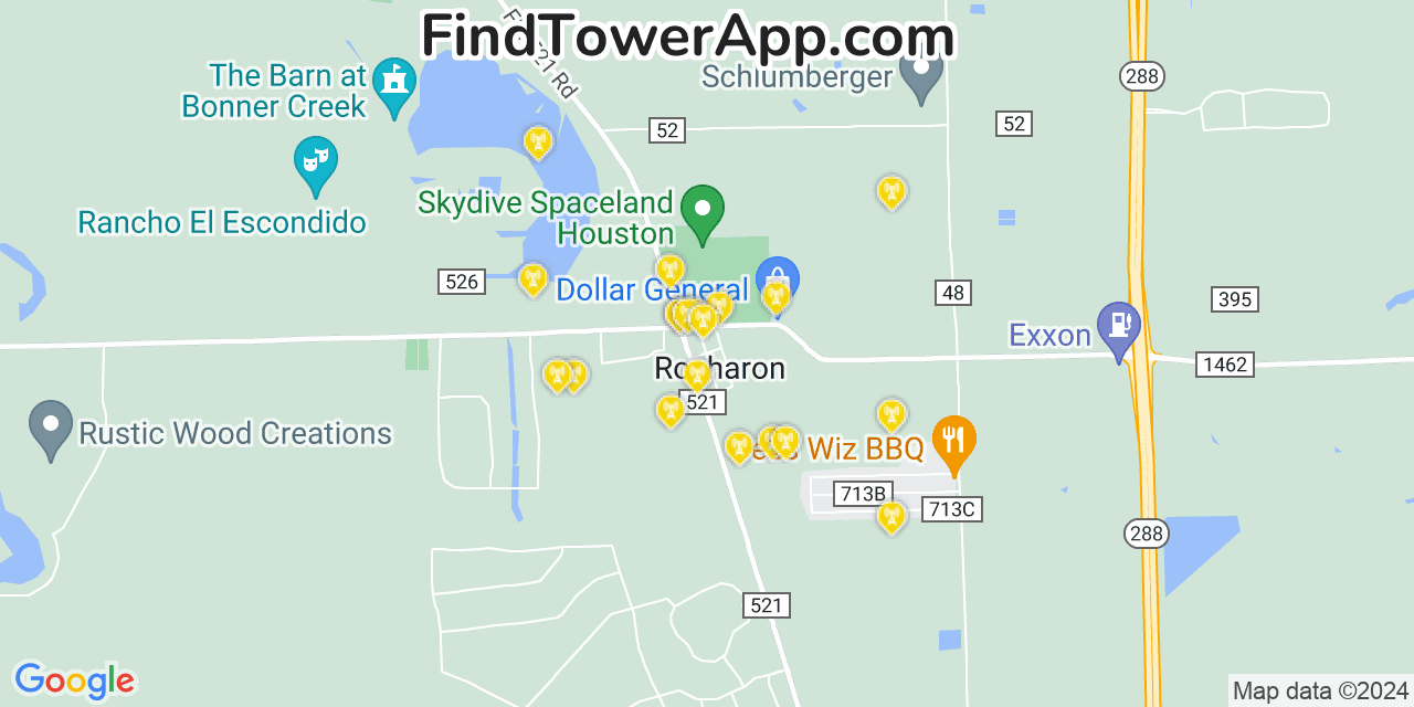 Verizon 4G/5G cell tower coverage map Rosharon, Texas