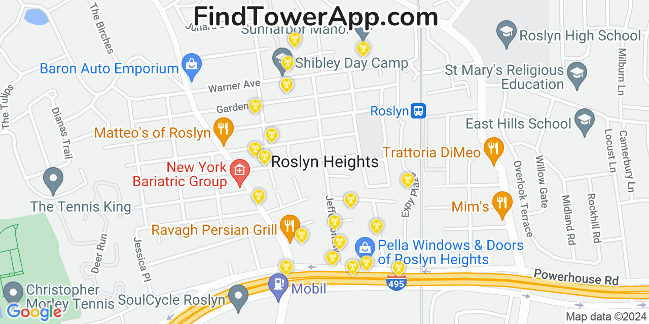 AT&T 4G/5G cell tower coverage map Roslyn Heights, New York