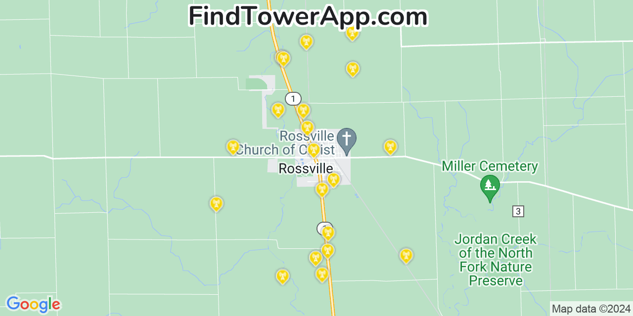 AT&T 4G/5G cell tower coverage map Rossville, Illinois