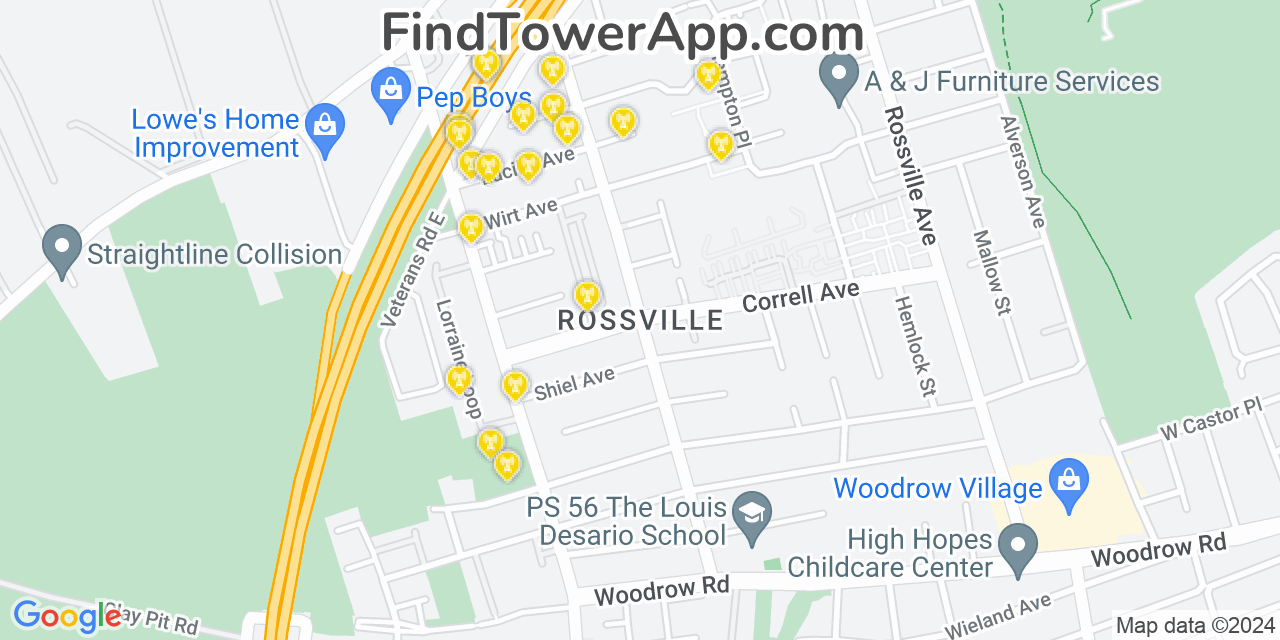 AT&T 4G/5G cell tower coverage map Rossville, New York