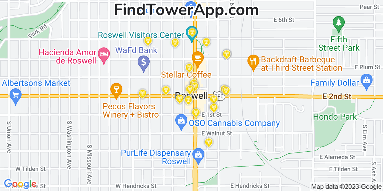 AT&T 4G/5G cell tower coverage map Roswell, New Mexico