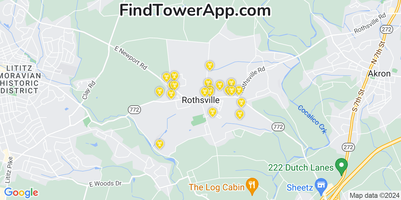 Verizon 4G/5G cell tower coverage map Rothsville, Pennsylvania