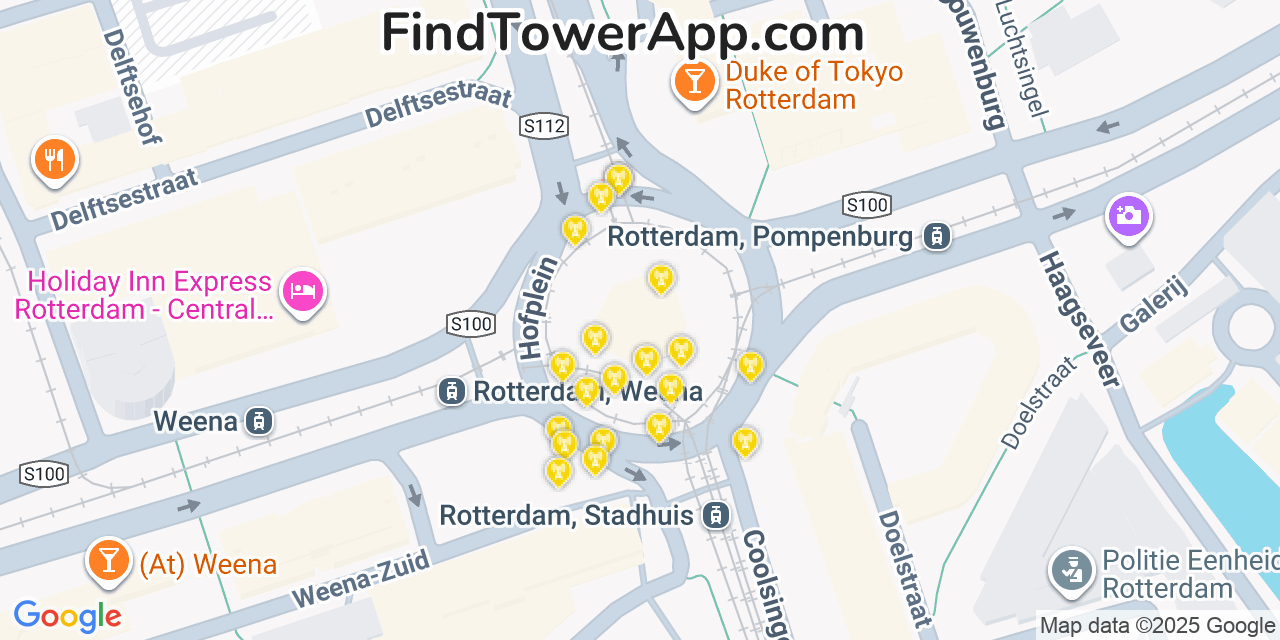 Rotterdam Cell Towers, Netherlands - FindTower App Coverage Maps