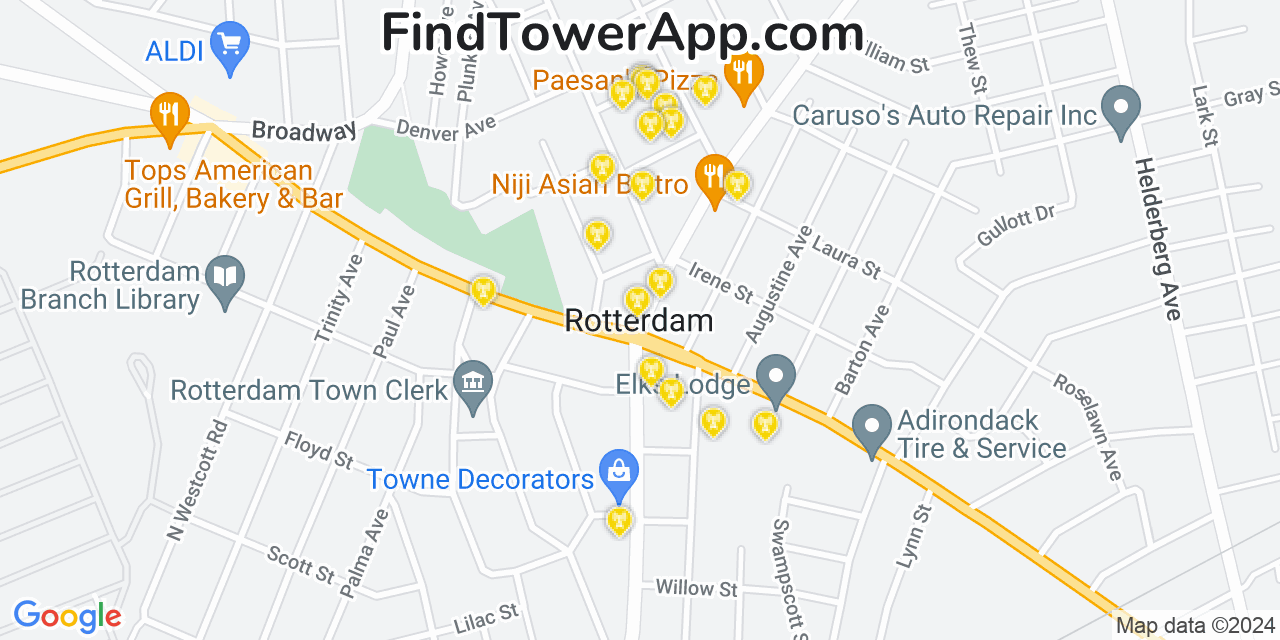 Verizon 4G/5G cell tower coverage map Rotterdam, New York