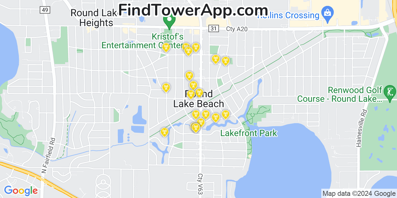 AT&T 4G/5G cell tower coverage map Round Lake Beach, Illinois