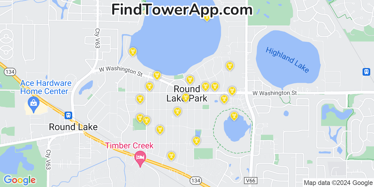 AT&T 4G/5G cell tower coverage map Round Lake Park, Illinois