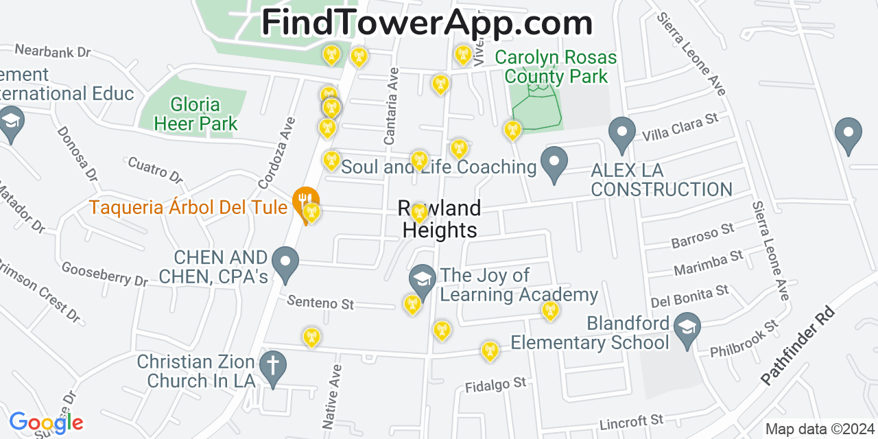 AT&T 4G/5G cell tower coverage map Rowland Heights, California