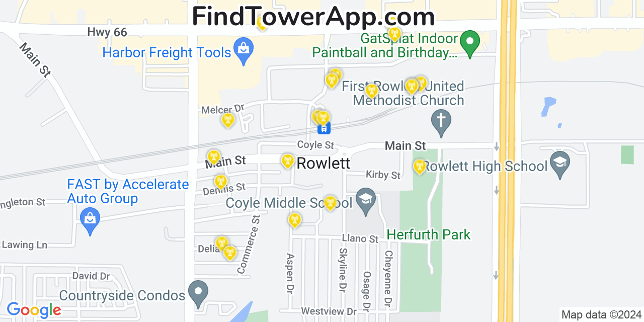 AT&T 4G/5G cell tower coverage map Rowlett, Texas