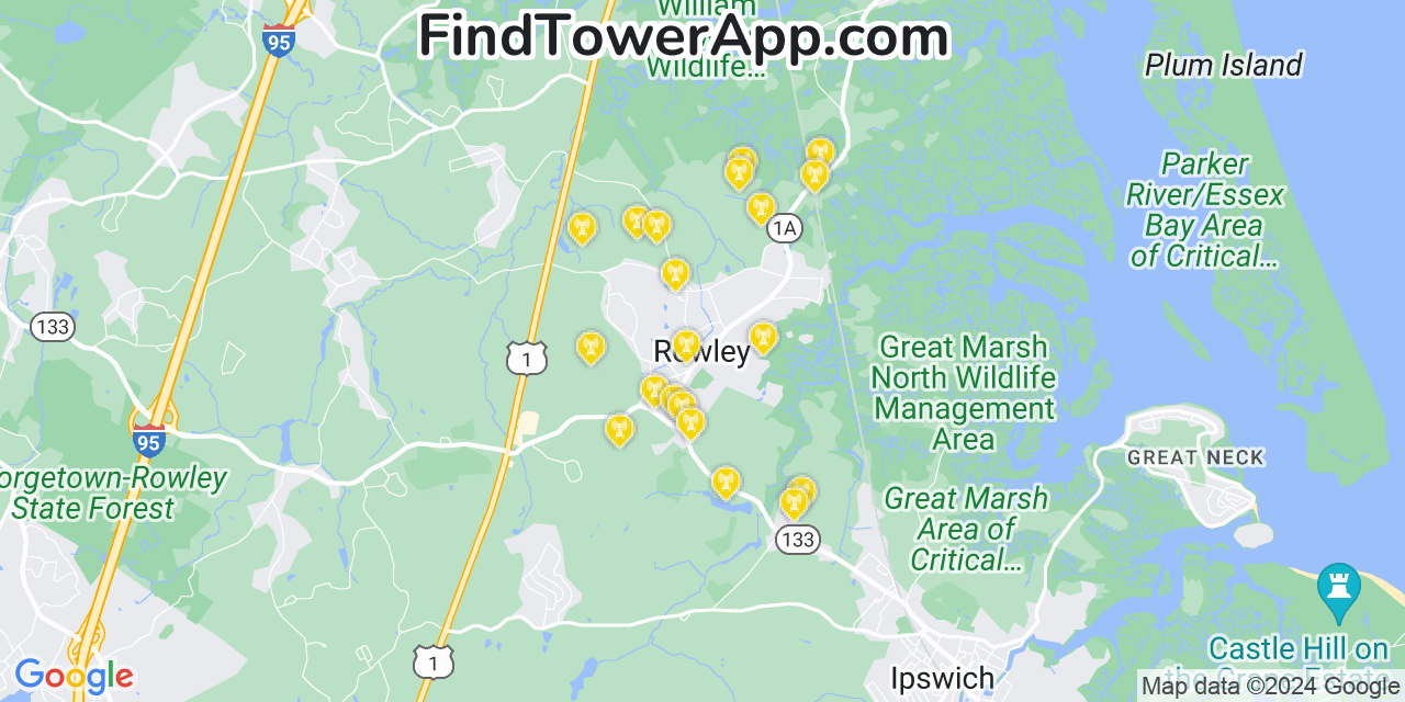 T-Mobile 4G/5G cell tower coverage map Rowley, Massachusetts