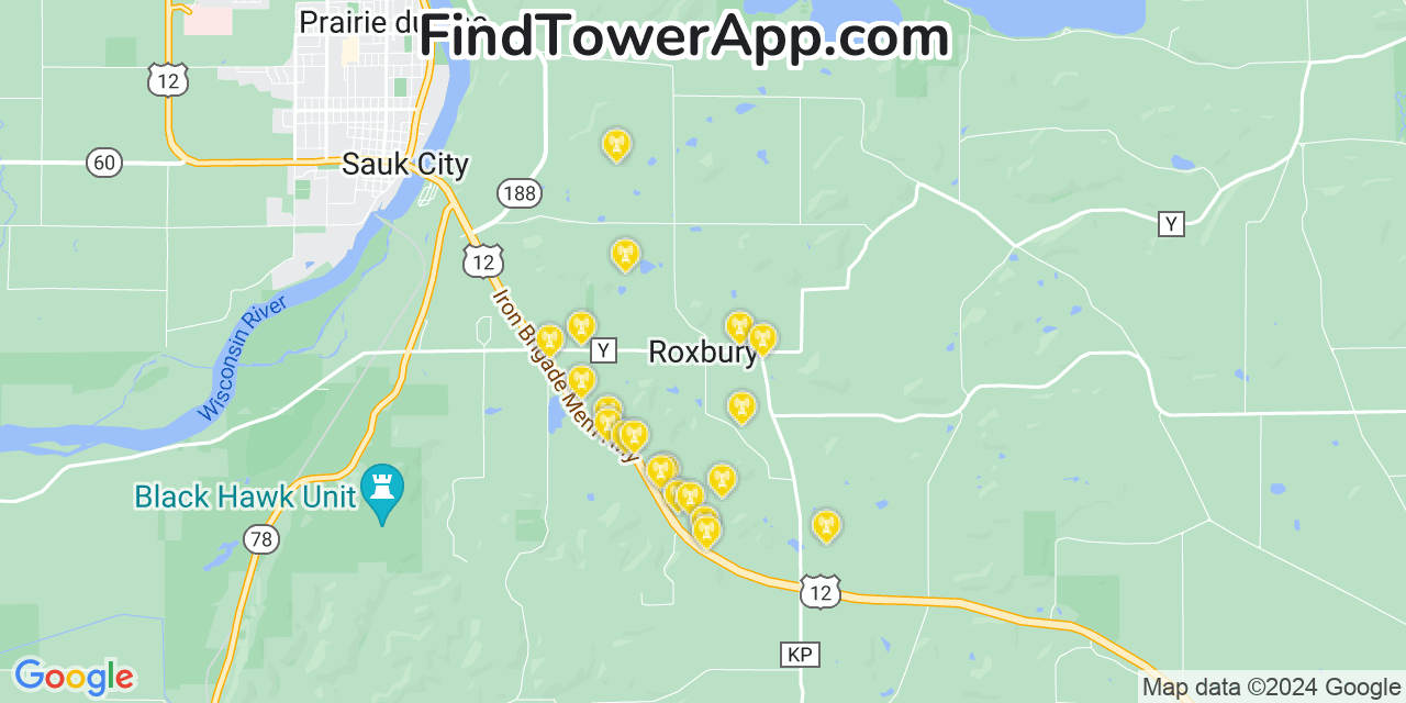 Verizon 4G/5G cell tower coverage map Roxbury, Wisconsin