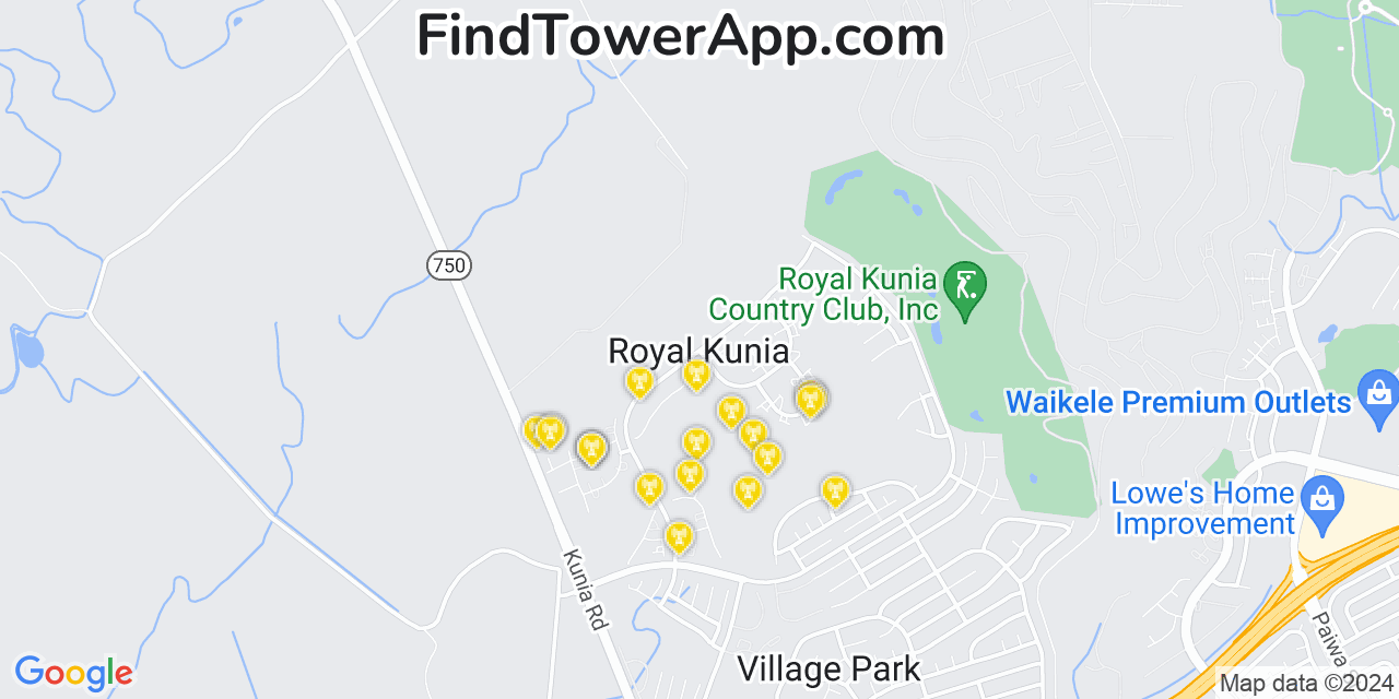 AT&T 4G/5G cell tower coverage map Royal Kunia, Hawaii