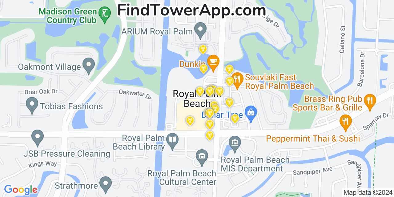 AT&T 4G/5G cell tower coverage map Royal Palm Beach, Florida