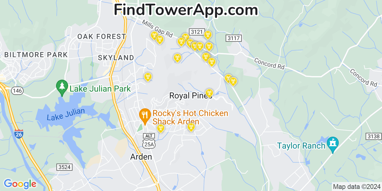 T-Mobile 4G/5G cell tower coverage map Royal Pines, North Carolina