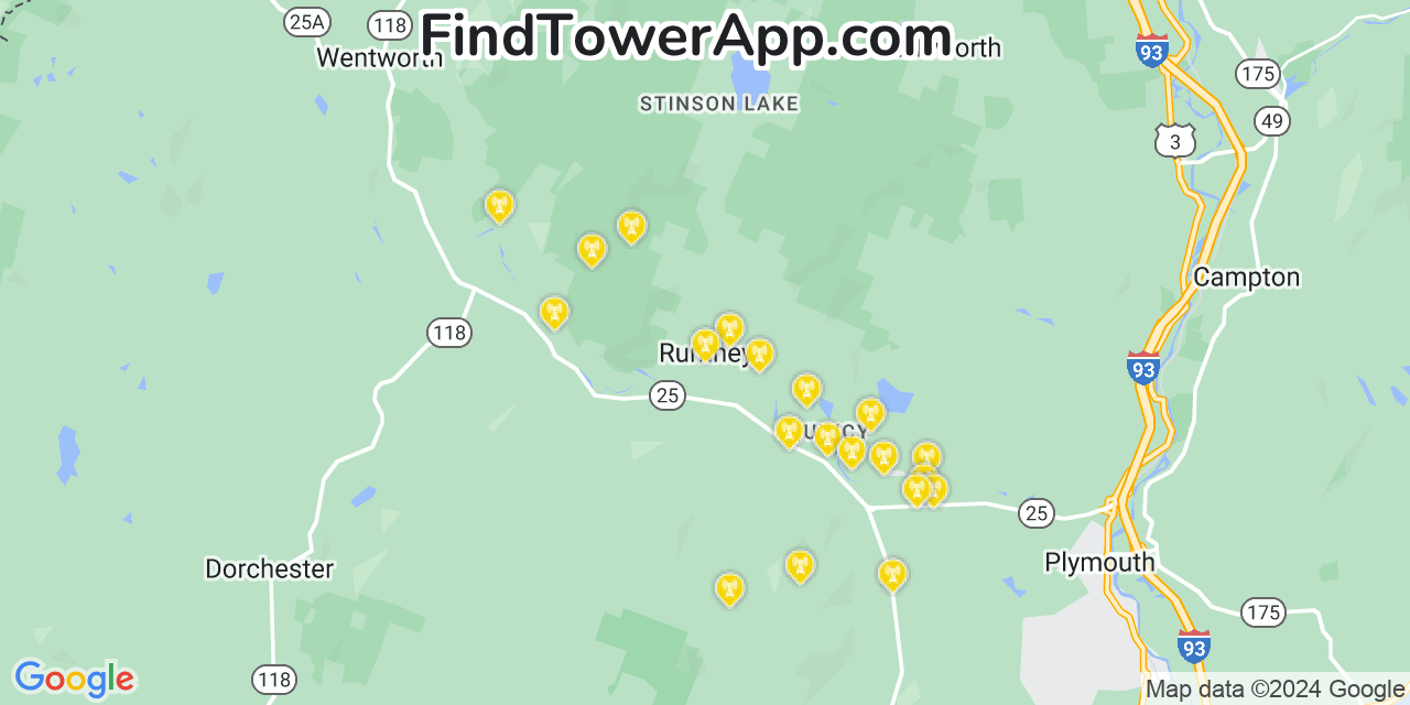 AT&T 4G/5G cell tower coverage map Rumney, New Hampshire