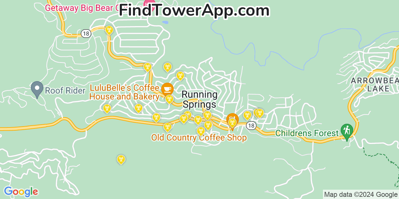 AT&T 4G/5G cell tower coverage map Running Springs, California