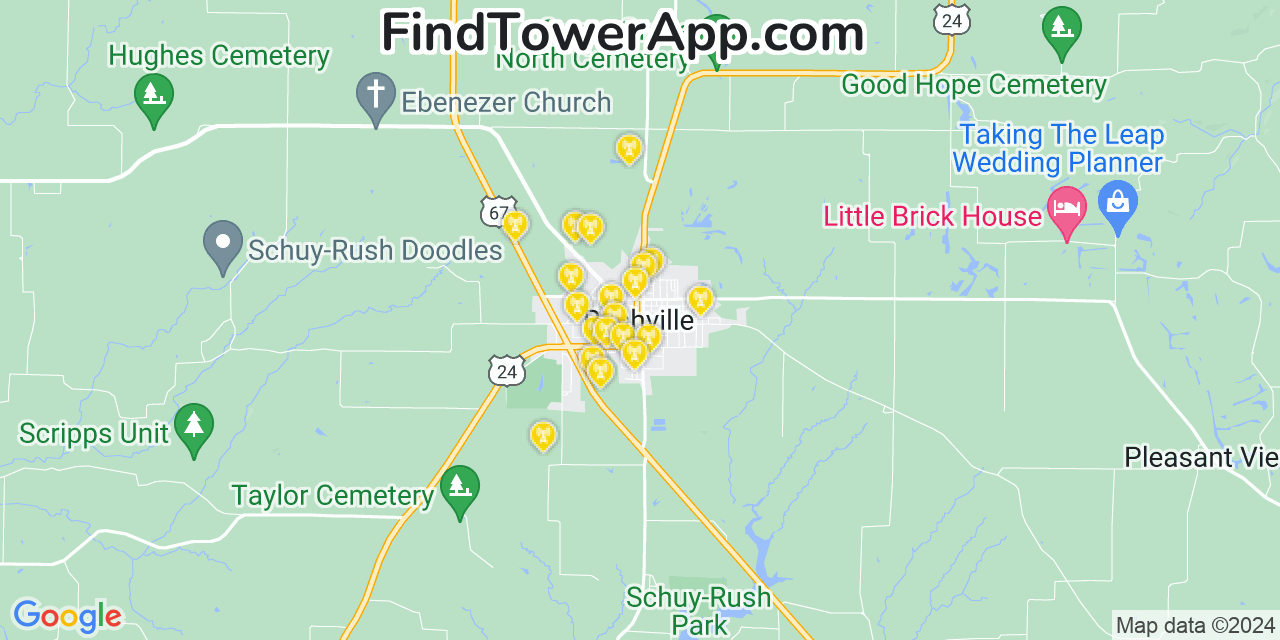 Verizon 4G/5G cell tower coverage map Rushville, Illinois