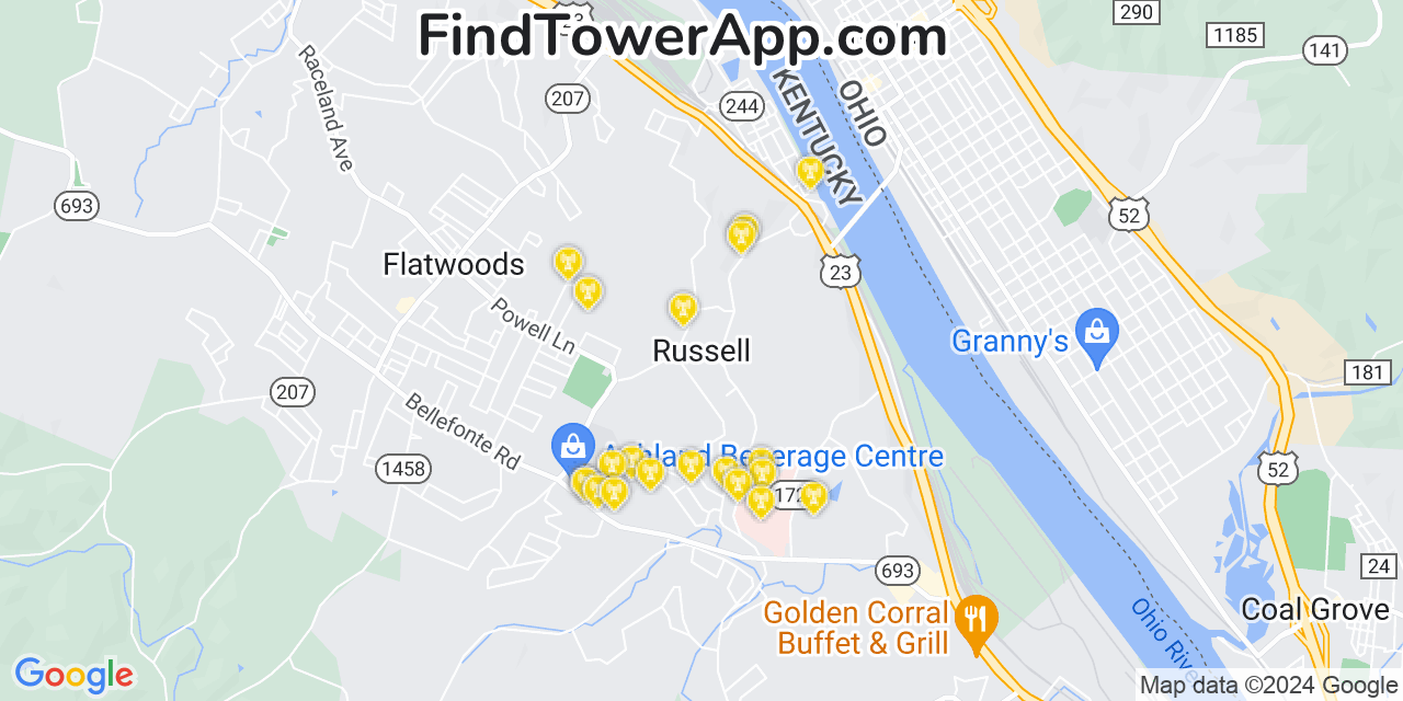 T-Mobile 4G/5G cell tower coverage map Russell, Kentucky