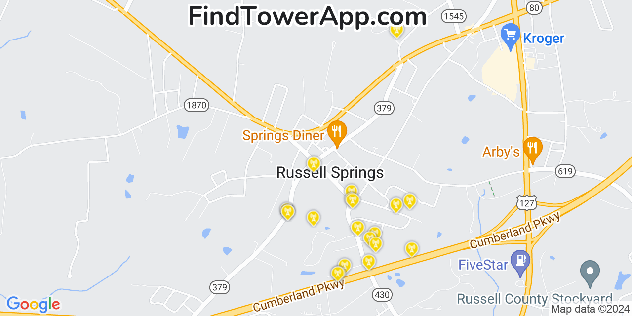 Verizon 4G/5G cell tower coverage map Russell Springs, Kentucky