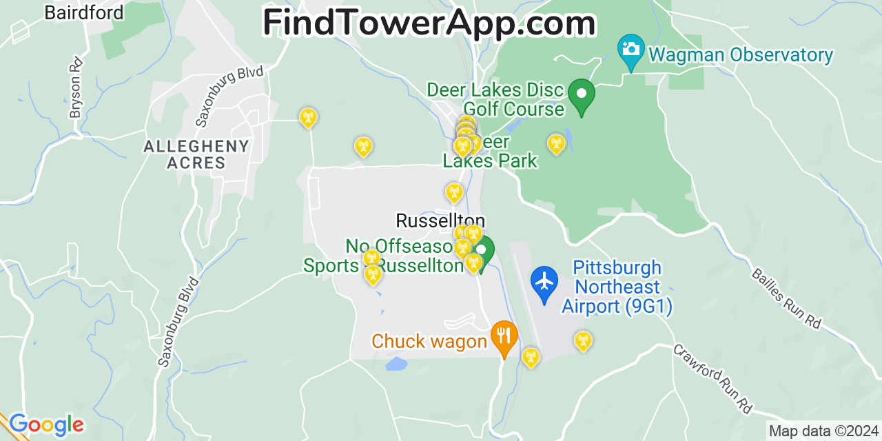 AT&T 4G/5G cell tower coverage map Russellton, Pennsylvania