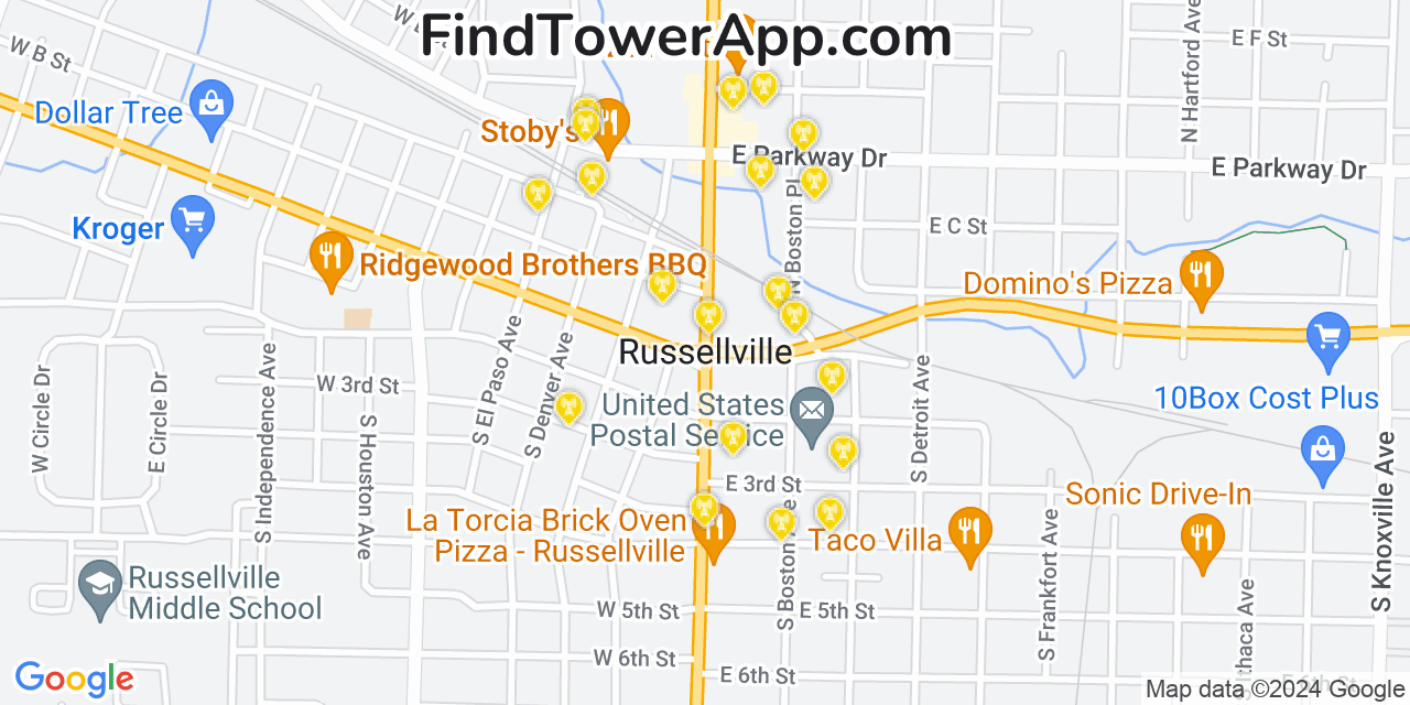 T-Mobile 4G/5G cell tower coverage map Russellville, Arkansas