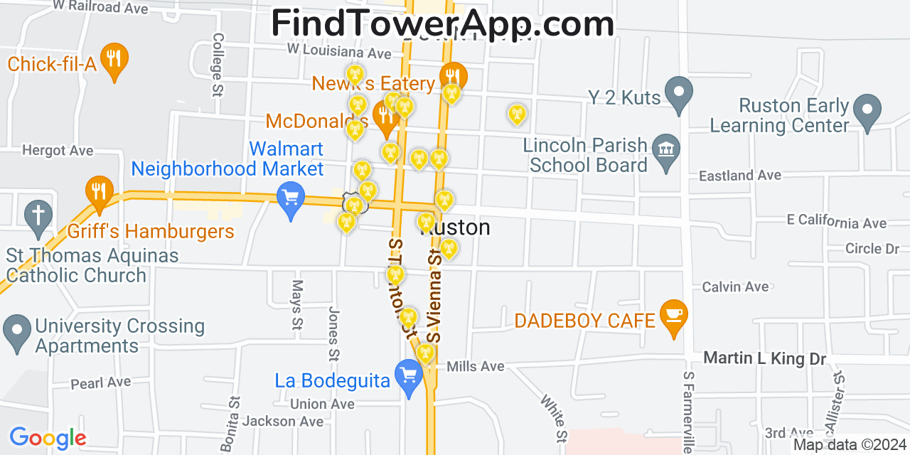 T-Mobile 4G/5G cell tower coverage map Ruston, Louisiana