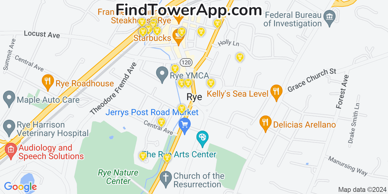 AT&T 4G/5G cell tower coverage map Rye, New York