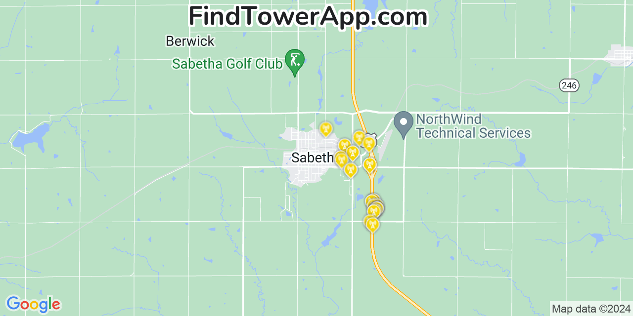 AT&T 4G/5G cell tower coverage map Sabetha, Kansas