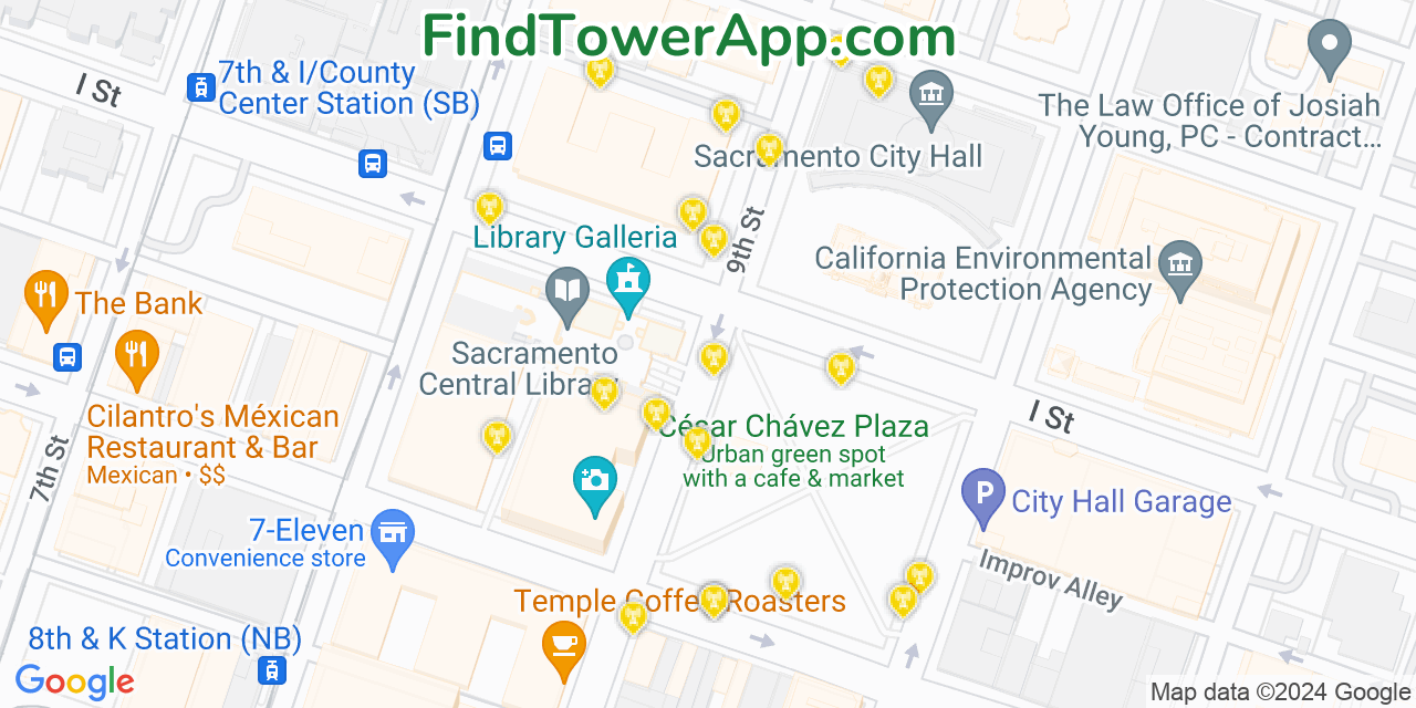 AT&T 4G/5G cell tower coverage map Sacramento, California