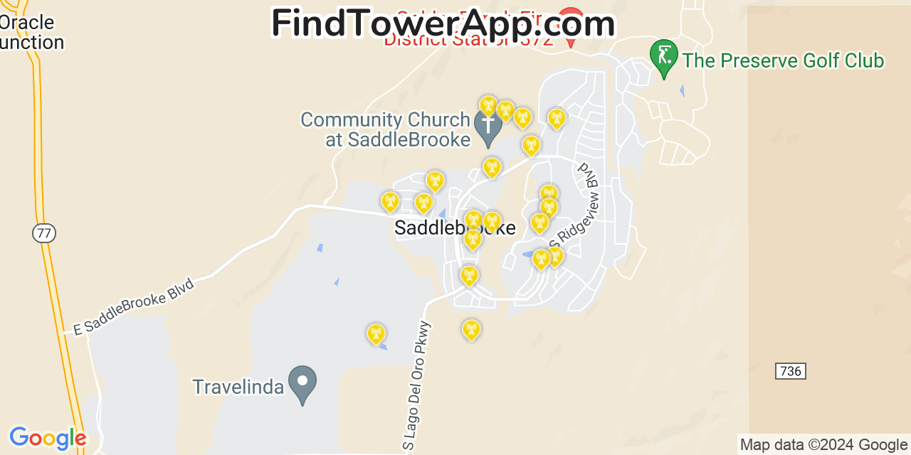 AT&T 4G/5G cell tower coverage map Saddle Brooke, Arizona