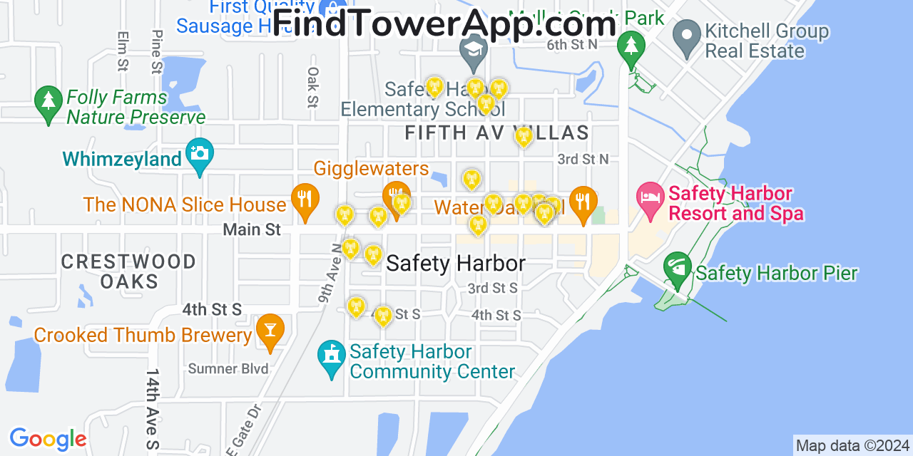 Verizon 4G/5G cell tower coverage map Safety Harbor, Florida