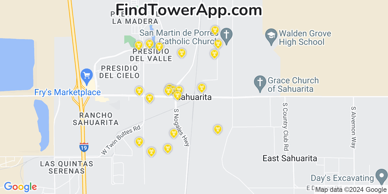 Verizon 4G/5G cell tower coverage map Sahuarita, Arizona