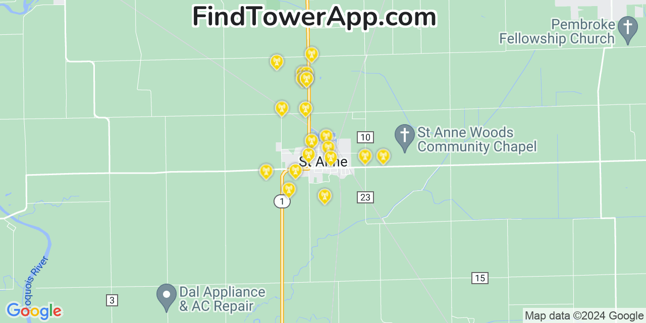 AT&T 4G/5G cell tower coverage map Saint Anne, Illinois