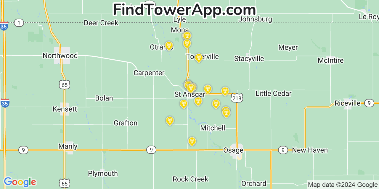 Verizon 4G/5G cell tower coverage map Saint Ansgar, Iowa