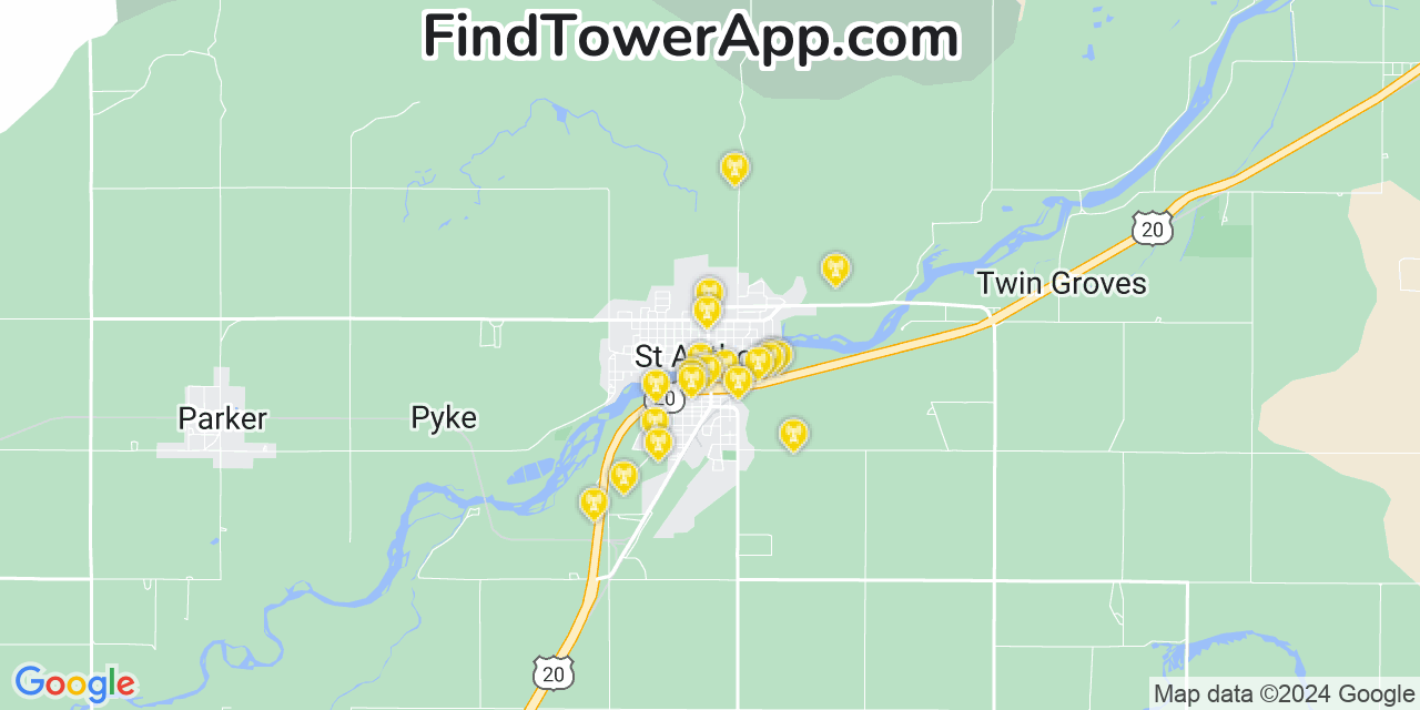 AT&T 4G/5G cell tower coverage map Saint Anthony, Idaho