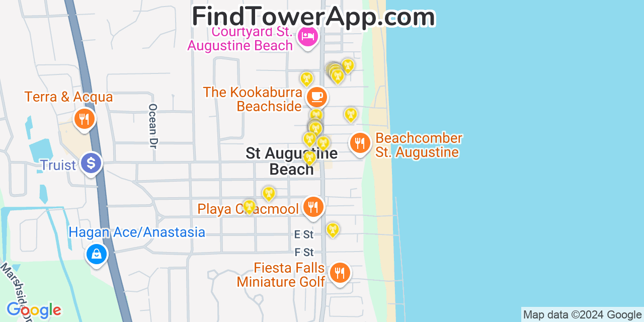Saint Augustine Beach Florida Cell Tower Coverage Map