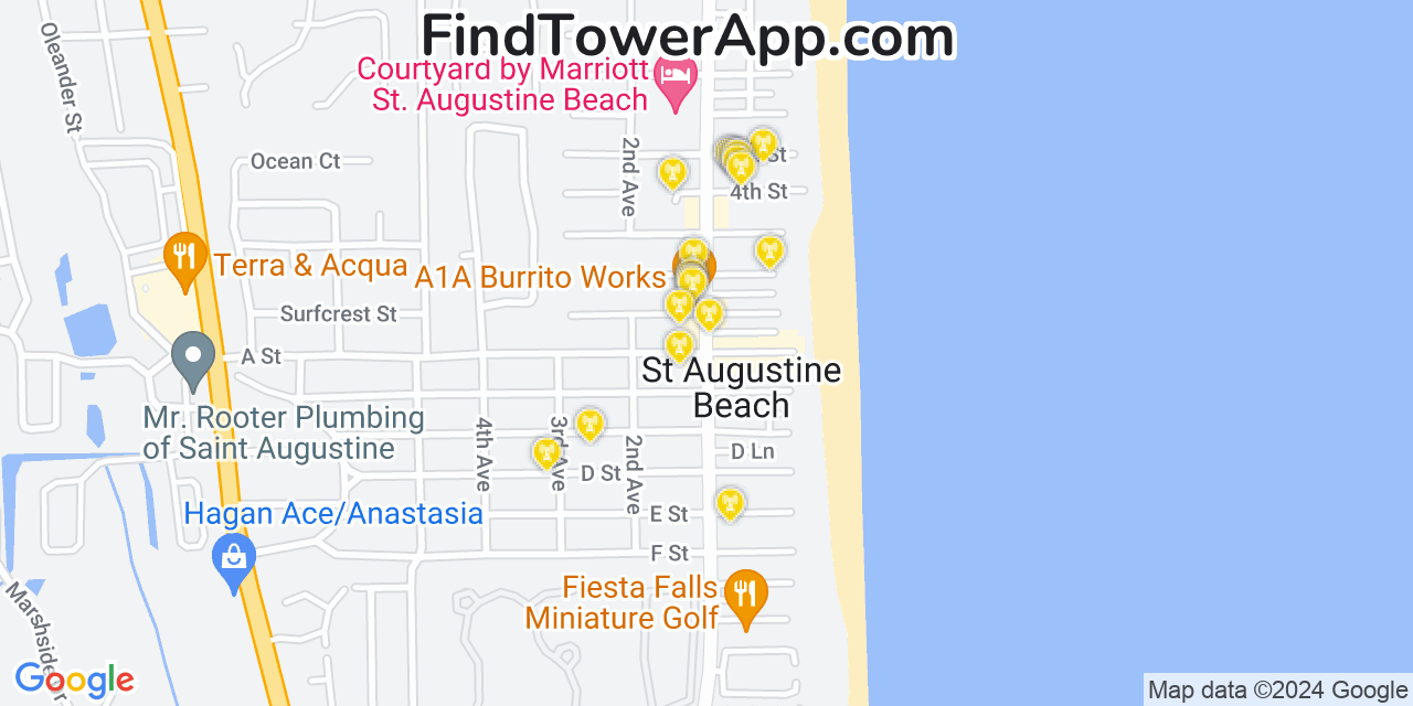 T-Mobile 4G/5G cell tower coverage map Saint Augustine Beach, Florida